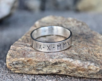 Men's Roman Numeral Date Ring, Sterling Silver Roman Numeral Date Ring, Anniversary Ring for Men, Men's Anniversary Ring, Gift for Husband