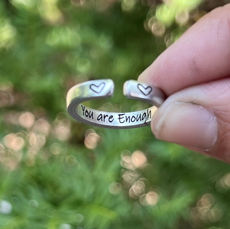 You are Enough Ring, Inspirational and Adjustable Ring, Gift for Inspiration, Yoga inspired Ring, I am Enough Ring, Motivational Jewelry image 1