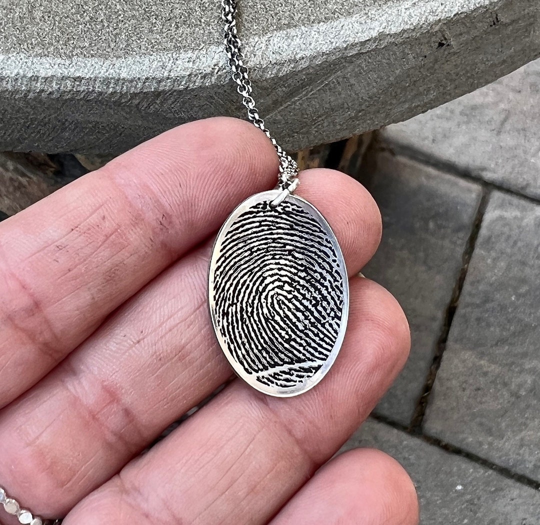 Fingerprint Charm Thumbprint Gift Handwriting on Back Fingerprint Necklace Thumbprint Necklace Solid Sterling Silver Personalized Gift Etsy