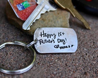 Rustic Handwriting Keychain, Father’s Day Gift, Real Handwriting, Handmade gift, Handwritten Message Keychain, Custom Keyring Gift for Him