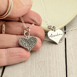 Fingerprint Heart Charm - Tangible Thumbprint Pendant - Pure Silver Memorial Sympathy Necklace | Woman Owned Small Business-Handmade in USA image 4