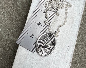 Rustic Fingerprint Jewelry, Small Oval Thumbprint Charm, Handwriting Keepsake, Personalized Necklace, Sympathy Gift, Organic, Memorial Gift