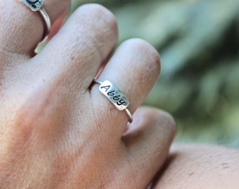 Sterling Silver Stackable Name Rings, Perfect gift for Mom or Friends