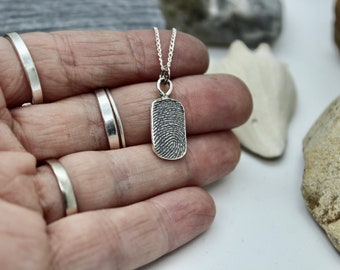 Fingerprint Necklace, Fingerprint Charm, Small Memorial Gift Jewelry, Dog Tag Shape Charm, Memorial Jewelry, Thumbprint Charm, Sympathy Gift