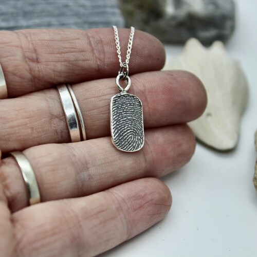 Fingerprint Necklace, Fingerprint Charm, Small Sterling Silver Fingerprint Charm, Dog Tag Shape Charm, Memorial Jewelry, Thumbprint Charm
