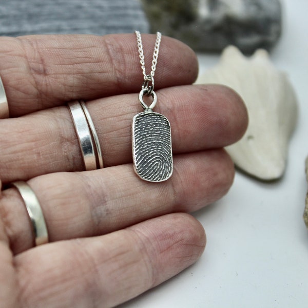 Fingerprint Necklace, Fingerprint Charm, Small Memorial Gift Jewelry, Dog Tag Shape Charm, Memorial Jewelry, Thumbprint Charm, Sympathy Gift