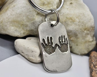 Handprints Keychain, Child’s real handprints, Handprint Keepsake, Personalized Keychain, Gift for Dad, Gift for Grandparents, Father’s Day