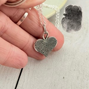 Fingerprint Heart Charm - Tangible Thumbprint Pendant - Pure Silver Memorial Sympathy Necklace | Woman Owned Small Business-Handmade in USA image 7