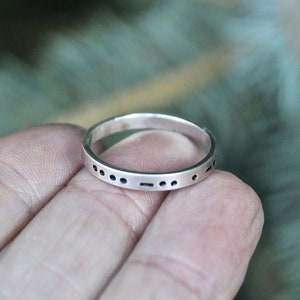 Morse Code in Sterling Silver, You Customize up to 20 Dots & Dashes Ring, Secret Message in Morse Code, Unisex Adult Ring image 7