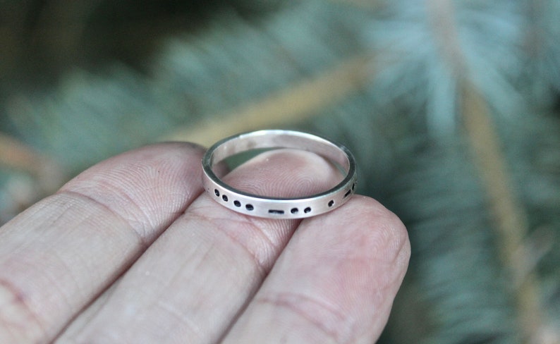 Morse Code in Sterling Silver, You Customize up to 20 Dots & Dashes Ring, Secret Message in Morse Code, Unisex Adult Ring image 7