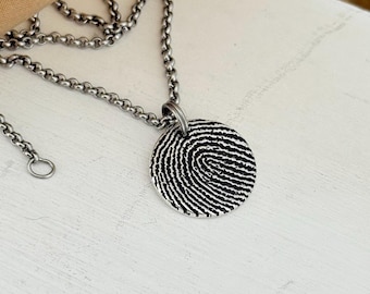 Engraved Fingerprint Memorial Necklace: Pure Silver Bereavement Gift