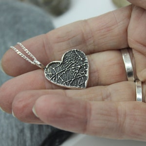 Fingerprint Heart Charm with Bail, Thumbprint Heart Charm, Fingerprint Charm Created from Image of Thumbprint, Heart Shaped Sterling Silver