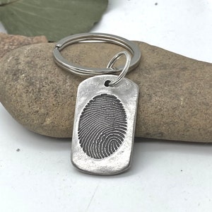 Truly Handmade Fingerprint Keychain, Thumbprint Keychain, Memorial gift, sympathy Keepsake, remembrance Gift For Him, Rustic Fingerprint