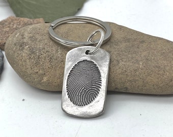 Truly Handmade Fingerprint Keychain, Thumbprint Keychain, Memorial gift, sympathy Keepsake, remembrance Gift For Him, Rustic Fingerprint