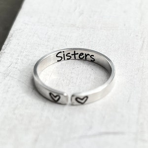 Sisters Ring, Rings for Sisters, Personalized Sister Ring, Sterling Silver Adjustable Ring, Gift for Sister, Best Friend Jewelry, Heart Ring image 3