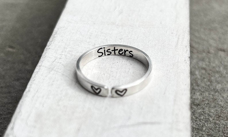 Sisters Ring, Rings for Sisters, Personalized Sister Ring, Sterling Silver Adjustable Ring, Gift for Sister, Best Friend Jewelry, Heart Ring image 3