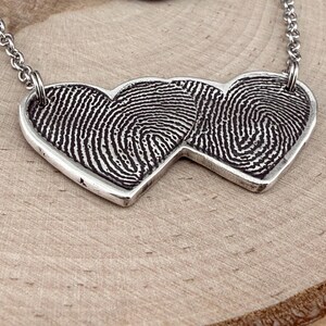 Two Fingerprints Heart Necklace, Pure Silver Double Thumbprint Stationary Charm, Handmade in the USA, Woman Owned Small Business image 14
