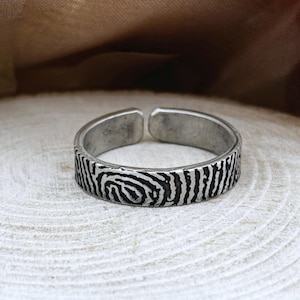 Rustic Sterling Silver Fingerprint Ring - Personalized Memorial Jewelry