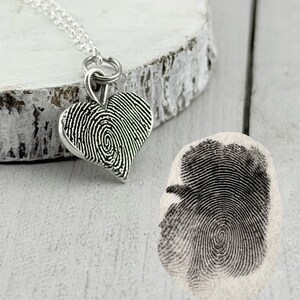 Fingerprint Heart Charm - Tangible Thumbprint Pendant - Pure Silver Memorial Sympathy Necklace | Woman Owned Small Business-Handmade in USA image 6