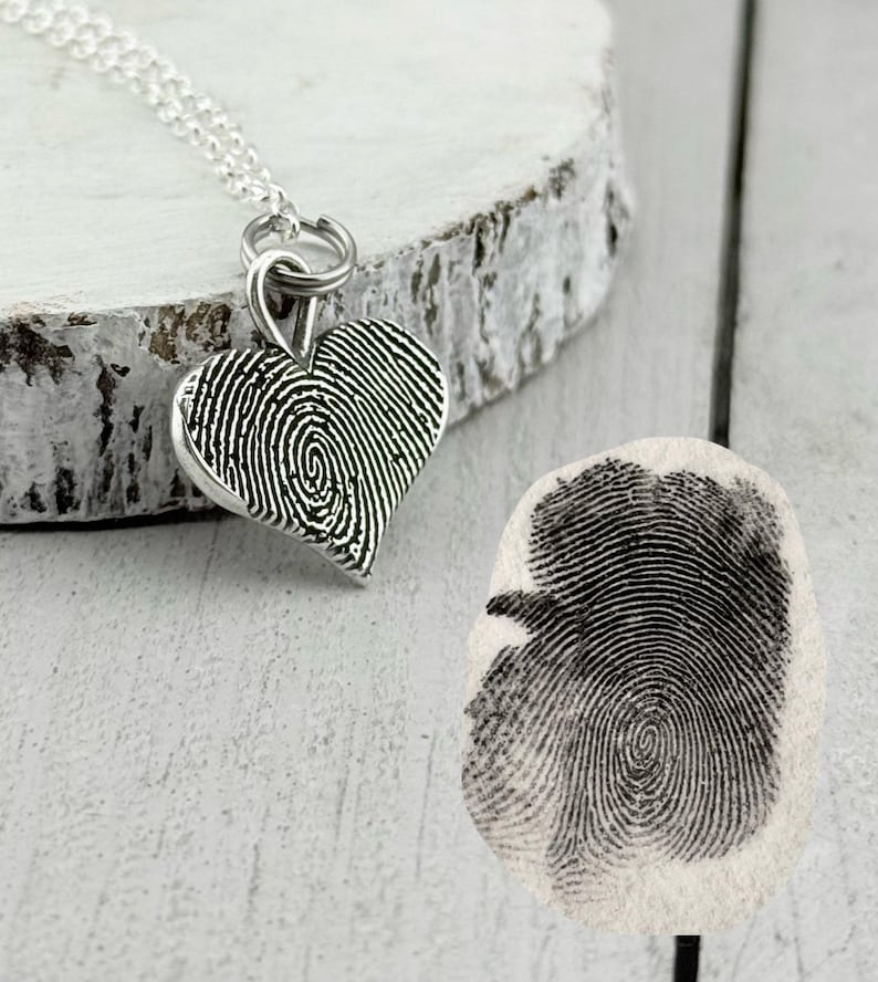 Fingerprint Heart Charm - Tangible Thumbprint Pendant - Pure Silver Memorial Sympathy Necklace | Woman Owned Small Business-Handmade in USA image 6