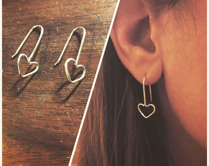 Heart Earrings, Sterling Silver Heart Earrings, Wire Wrapped Heart Earrings, Solid Sterling Silver Heart Earrings, Heart Jewelry, Heart Gift
