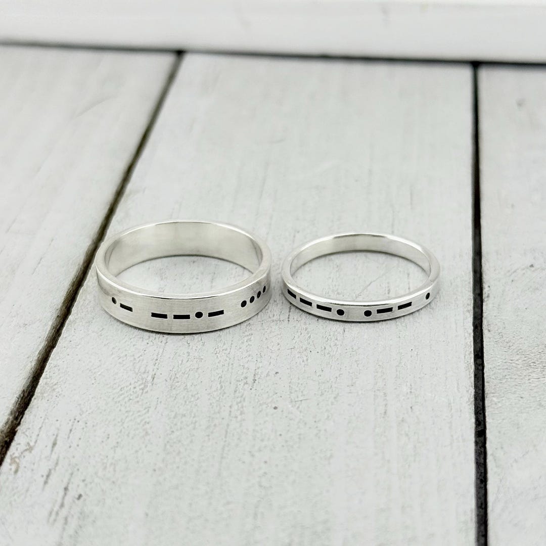 Sterling Silver Morse Code Rings: Personalized Initials, Couples ...