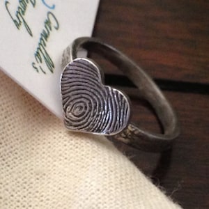 Fingerprint Ring, Heart Fingerprint Ring, Sterling Silver, Memorial Gift, feel ridges, Sympathy Gift, Remembrance Gift, Anniversary Gift