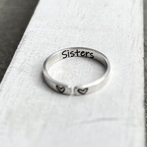 Sisters Ring, Rings for Sisters, Personalized Sister Ring, Sterling Silver Adjustable Ring, Gift for Sister, Best Friend Jewelry, Heart Ring image 2