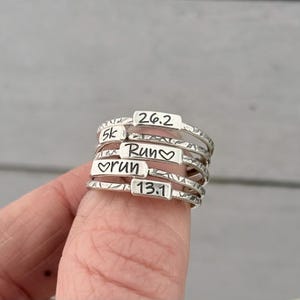 Custom Runner Ring, Stackable Race Distance Ring set, 26.2 5k 13.1 rings, Gift for completing a marathon, Sterling Silver 925 handmade Run