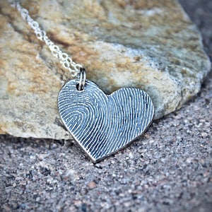 Fingerprint Heart Charm, Heart Shaped Fingerprint Charm, Fingerprint Charm Created from Image of Fingerprint, Heart Shaped Sterling Silver