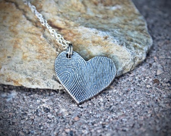 Fingerprint Heart Charm, Heart Shaped Fingerprint Charm, Fingerprint Charm Created from Image of Fingerprint, Heart Shaped Sterling Silver