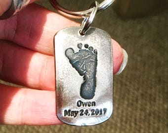 Father's Day Gift, Real Footprint Keychain, Footprint Keepsake, Gift for New Parent, New Baby Gift, Handcrafted Gift for Dad, Gift Grandpa