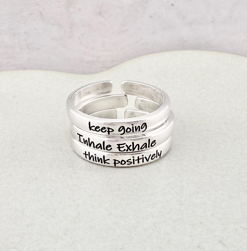 Inspirational Adjustable Silver Ring, Customizable Ring Inside and Out, 925 Sterling or Aluminum Ring, Personalized Adjustable Stacking Ring Bild 1