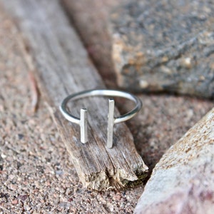 Parallel Bar Ring with an open space, Adjustable, Handmade in the USA and Sterling Silver