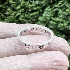 This Too Shall Pass Ring, Solid Sterling Silver, Adjustable Sterling Silver Ring, Stackable Ring, Inspirational Jewelry, This too shall pass