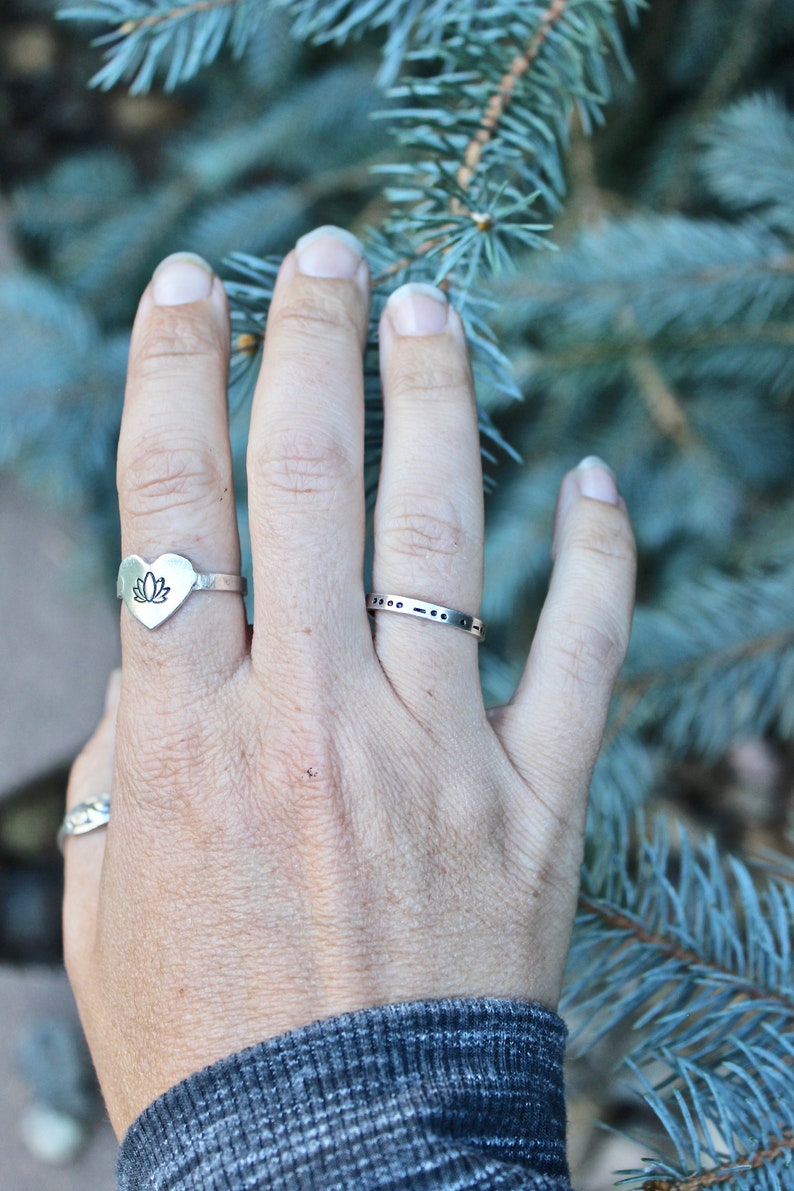 Morse Code in Sterling Silver, You Customize up to 20 Dots & Dashes Ring, Secret Message in Morse Code, Unisex Adult Ring image 6