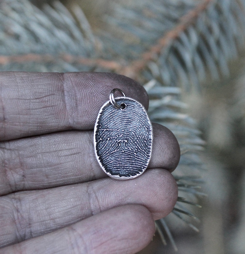 Fingerprint Charm, Thumbprint Charm, Handwriting on Back, Personalized Necklace, Custom Sympathy Gift, Rustic Style Jewelry, Memorial Gift image 8