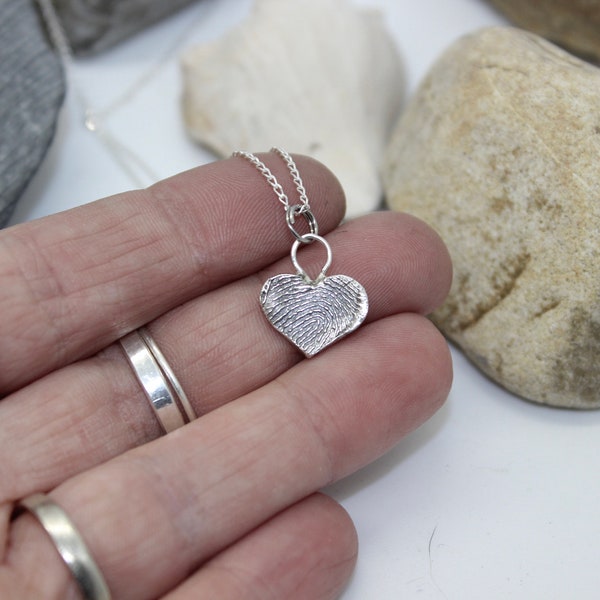 Heart Fingerprint Necklace, Fingerprint Heart Charm, Sterling Silver Fingerprint, Fingerprint, Memorial Gift, Thumbprint Jewelry Heart