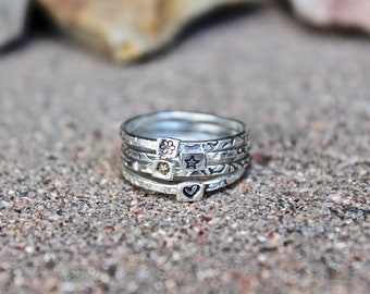 Stacking Sterling Silver Ring, Stackable Sterling Silver Initial Ring, Stacking Heart Ring, Sterling Silver Heart Ring, Monogram Stackable