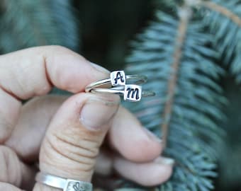 Sterling Initial Rings, Letter Rings, Gift for Mom, Letter Initial Rings, Sterling Silver Rings, Sterling Initial Ring, Capital or Lowercase