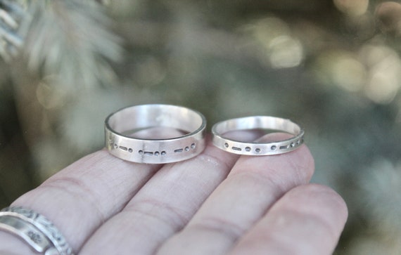 Couples Ring Set, Valentine's Day Gift, Morse Code Message Rings