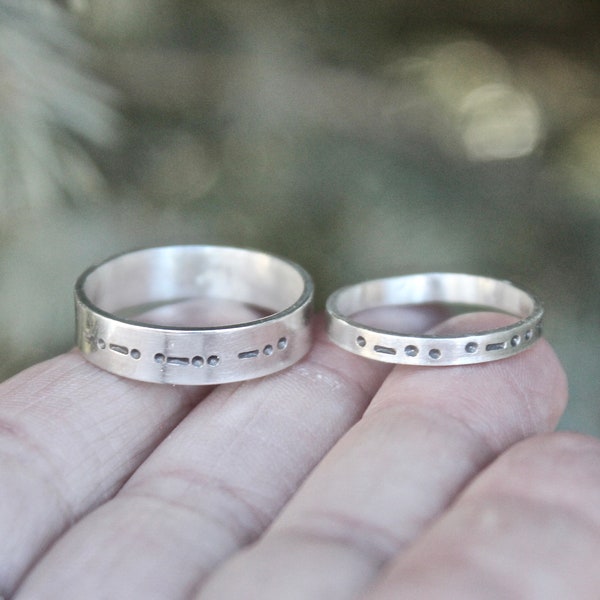 Couples Ring Set, Valentine's Day Gift, Morse Code Message Rings, Unisex Rings, Him and Him, Him and Her, Her and Her, Nonbinary gift