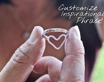 Inspirational Ring, Sterling Silver Heart Ring, I am Enough Jewelry, I am Enough Heart Ring, Inspirational Jewelry, You are Enough Gift Ring