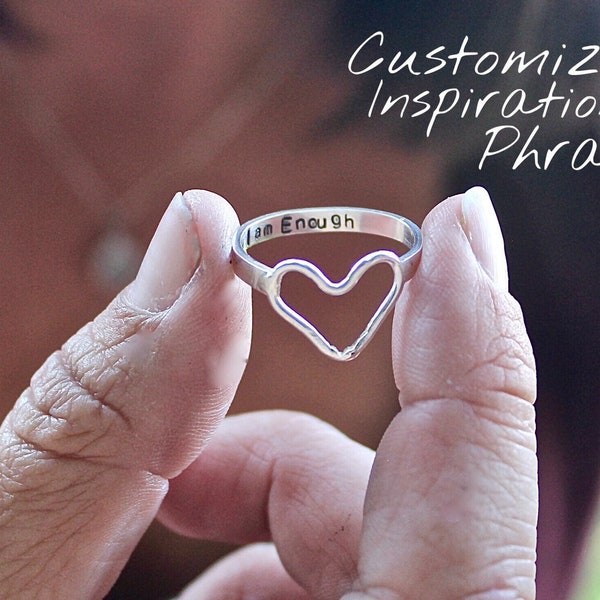 Inspirational Ring, Sterling Silver Heart Ring, I am Enough Jewelry, I am Enough Heart Ring, Inspirational Jewelry, You are Enough Gift Ring