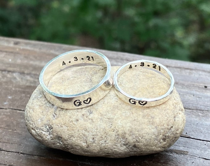 Anniversary Ring for Couples, Couple's Rings, Solid Sterling Silver Bands, Initials and Anniversary Ring, Gift for Anniversary Present Rings