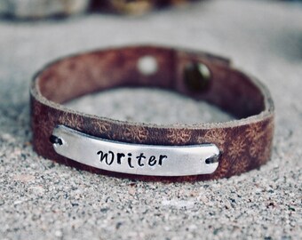 Writer Bracelet, Leather Cuff, Gift for Writer, Writer Gift, Leather Bracelet, Leather wrap, Adjustable Bracelet, Writer Jewelry, Writers