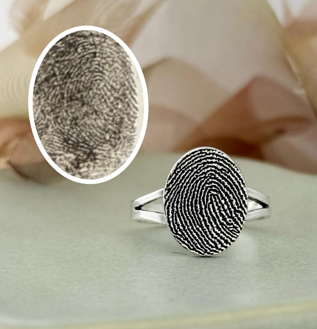 Custom Fingerprint Rings Fingerprint Ring, Sterling Silver Memorial Jewelry, Personalized ...