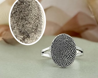 Fingerprint Ring, Sterling Silver Memorial Jewelry, personalized jewelry, handmade custom gift, thumbprint ring, oval sterling silver 925