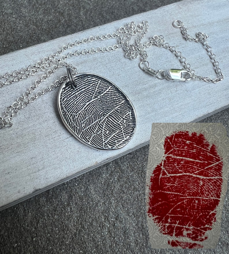Fingerprint Charm, Thumbprint Charm, Handwriting on Back, Personalized Necklace, Custom Sympathy Gift, Rustic Style Jewelry, Memorial Gift image 2