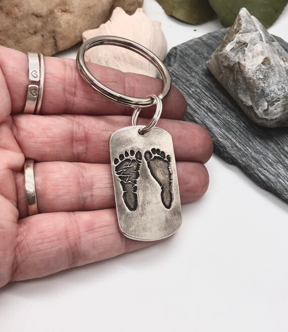 Baby Footprint Keychain Fathers Day Gift Baby's Real Etsy